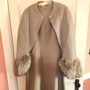 Vintage grey pendleton wool dress with matching fur trimmed cape